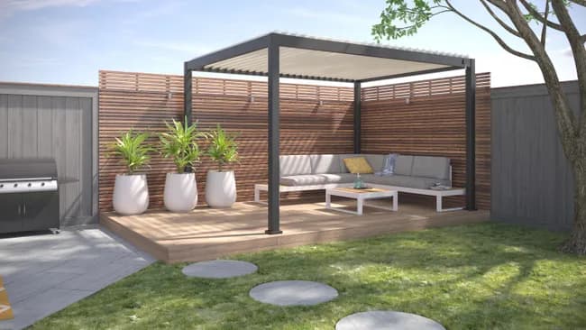 Pergola bioclimatique autoportante Prima 12 m², aluminium gris anthracite