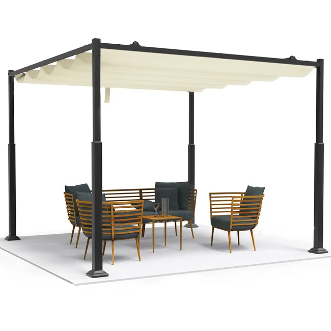 Pergola rétractable 3 x 3 m, toile polyester 180 g/m², beige