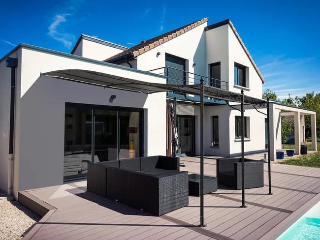 Pergola tonnelle adossée en métal 3 x 4 m, gris
